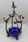 Figurale Art Deco Tischlampe mit acht Leuchten und blau schillernder Glasschale, 1930er 18