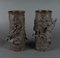 19th Century Chinese Roller Vases in Chocolate Patina Bronze with Dragons, Set of 2 1