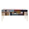 Italian Sideboard in Wood and Colored Glass, 1950s 1