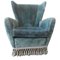 Italian Turquoise Blue Velvet Armchairs with Fringes, 1950s, Set of 2 5