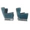 Italian Turquoise Blue Velvet Armchairs with Fringes, 1950s, Set of 2 3