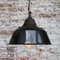 Lampade a sospensione vintage industriali smaltate nere in ghisa e vetro trasparente, Immagine 4