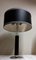 Lámpara de mesa vintage con pie de metal cromado e inserto de vidrio y con columna y paraguas cubiertos de cuero sintético negro, años 70, Imagen 6