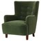 Scandinavian Modern Easy Chair in Green Mohair Velvet Fabric from Fritz Hansen, 1940s 1