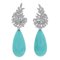 Boucles d'Oreilles en Or Blanc 14 Carats Turquoise et Diamants, 1960s, Set de 2 1