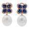 14 Karat Rose Gold Dangle Earrings with Pearls, Sapphires and Diamonds, 1970s, Set of 2 1