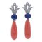 14 Karat White Gold Dangle Earrings with Coral, Sapphires and Diamonds, 1960s, Set of 2 1