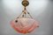 French Light Pink Frosted Glass Pendant Light with Bird Motifs, 1930s 4