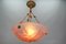 French Light Pink Frosted Glass Pendant Light with Bird Motifs, 1930s, Image 3