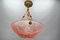 French Light Pink Frosted Glass Pendant Light with Bird Motifs, 1930s, Image 18