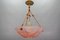 French Light Pink Frosted Glass Pendant Light with Bird Motifs, 1930s, Image 15