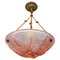 French Light Pink Frosted Glass Pendant Light with Bird Motifs, 1930s 1