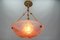 French Light Pink Frosted Glass Pendant Light with Bird Motifs, 1930s, Image 16