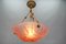 French Light Pink Frosted Glass Pendant Light with Bird Motifs, 1930s, Image 20