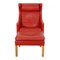 Vintage Chair in Red Leather with Ottoman by Børge Mogensen for Fredericia, 1980s, Set of 2 3