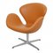 Swan Chair aus Cognacfarbenem Nevada Anilin Leder von Arne Jacobsen für Fritz Hansen 8