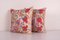 Vintage Square Pink Embroidery Handmade Suzani Cushion Cover, Set of 2 3