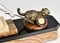 Uriano, Ragazza Art Déco che gioca con il gatto, 1930, metallo e onice, Immagine 6