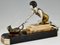 Uriano, Art Deco Girl Playing with Cat, 1930, Metal & Onyx Marble 2