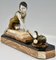 Uriano, Art Deco Girl Playing with Cat, 1930, Metal & Onyx Marble 7