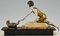 Uriano, Art Deco Girl Playing with Cat, 1930, Metal & Onyx Marble 4