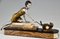 Uriano, Ragazza Art Déco che gioca con il gatto, 1930, metallo e onice, Immagine 5