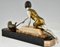 Uriano, Art Deco Girl Playing with Cat, 1930, Metal & Onyx Marble 3