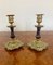 Antique Victorian Brass and Porcelain Candlesticks, 1880, Set of 2 1