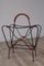 Vintage Magazine Rack in Stitched Leather and Black Metal, 1950s, Image 1