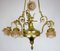 Antique French Art Nouveau Brass Glass Chandelier, 1900s, Image 35