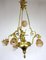 Antique French Art Nouveau Brass Glass Chandelier, 1900s 2