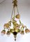 Antique French Art Nouveau Brass Glass Chandelier, 1900s, Image 22