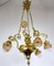 Antique French Art Nouveau Brass Glass Chandelier, 1900s 10