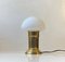 Scandinavian Mushroom Table Lamp in Brass and White Glass, 1970s 1