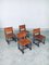 English Cromwellian Style Tan Leather & Oak Side Chairs, Early 1900s, Set of 4, Image 27