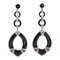 Onyx, Coral, Diamonds and Platinum Dangle Earrings, 1970s, Set of 2 1