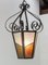 Französische Deckenlampe aus Strukturiertem Eisen & Farbigem Glas Lustre Lantern, 1960er 3