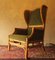 Mid-Century Wing Lounge Chair in Bamboo and Olive Green Velvet, 1970s, Image 1