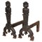 Antique Victorian Gothic Iron Fire Dogs, 1800s, Set of 2 1