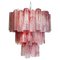 Lámpara de araña grande de tubo de cristal de Murano de tres niveles con alabastro rosa, años 80, Imagen 1