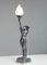 Art Deco French Biba Woman Table Lamp Pewter on Marble Base in the style of Max Le Verrier, 1920s 1