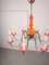 Lámpara de araña vintage de cristal de Murano naranja con ocho brazos, Imagen 2