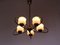 Mid-Century Yellow Glass & Brass 5-Arm Chandelier, Image 11