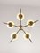 Mid-Century Yellow Glass & Brass 5-Arm Chandelier, Image 4