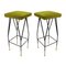 Mid-Century Italian Square Black Lacquered Iron and Lime Cotton Velvet Stool 1