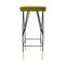 Mid-Century Italian Square Black Lacquered Iron and Lime Cotton Velvet Stool 3
