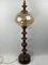 Large German Wood Turned Bobbin Table Lamp in Amber Glass, 1960s, Image 1
