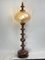 Large German Wood Turned Bobbin Table Lamp in Amber Glass, 1960s 3