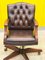 Vintage Brown Leather Oak Framed Chesterfield Captains Armchair 5