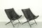 Folding Lounge Chairs in Black Leather attributed to Teun van Zanten for Molinari, 1970s, Set of 2, Image 2